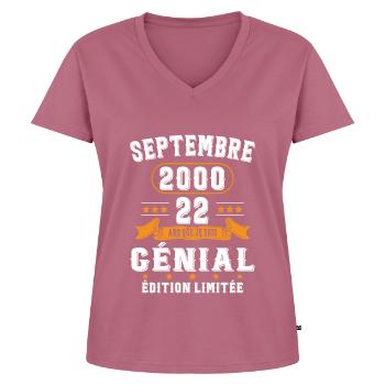 22 Ans Anniversaire Vintage Né(e) Septembre 2000 - T-shirt encolure en V Premium bio Femme - mauve - Devant - AI Model Female 172 dark (172cm)