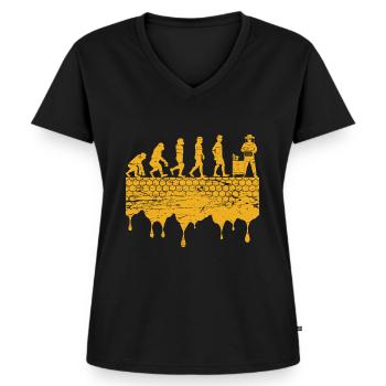 Imker Evolution Imkerei Honigbienen - Frauen Premium Bio T-Shirt mit V-Ausschnitt - Schwarz - Vorne - AI Model Female 172 light (172cm)