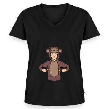 Monkey ASL Gestes de la main Perte auditive sourde - T-shirt encolure en V Premium bio Femme - noir - Devant - AI Model Female 172 light (172cm)