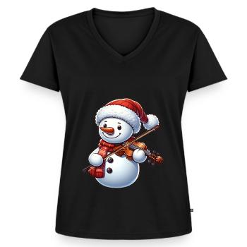 Xmas Music Instrument Design Snowman Violin - Women's Premium Organic V-neck T-shirt - black - Front - AI Model Female 172 light (172cm)