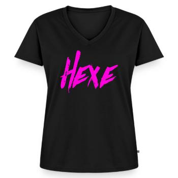 HEXE - Frauen Premium Bio T-Shirt mit V-Ausschnitt - Schwarz - Vorne - AI Model Female 172 light (172cm)