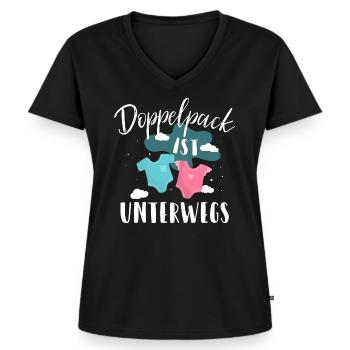 Schwangerschaft Mutter Zwillinge Geschenkidee - Frauen Premium Bio T-Shirt mit V-Ausschnitt - Schwarz - Vorne - AI Model Female 172 light (172cm)
