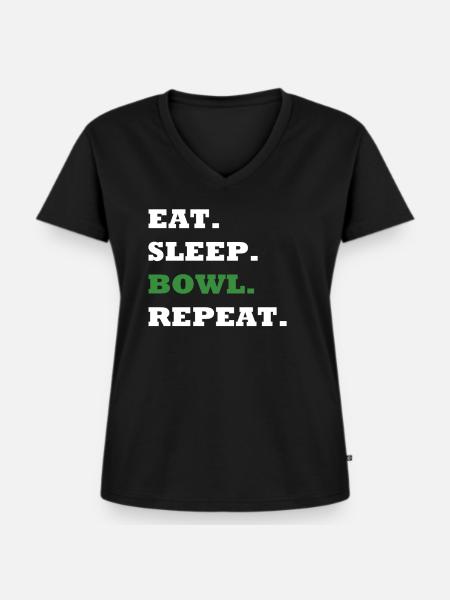EAT. SLEEP. BOWL. REPEAT. - Frauen Premium Bio T-Shirt mit V-Ausschnitt - Schwarz
