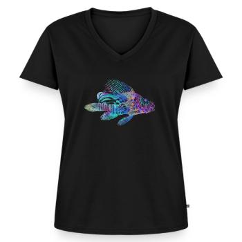 Psychedelischer Feuerfisch Trippy Ozean Surreales Meer - Frauen Premium Bio T-Shirt mit V-Ausschnitt - Schwarz - Vorne - AI Model Female 172 light (172cm)