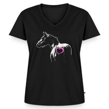 cheval amour de cheval amour rose coeur cadeau - T-shirt encolure en V Premium bio Femme - noir - Devant - AI Model Female 172 light (172cm)