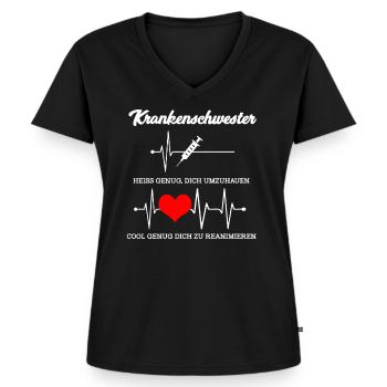 Krankenschwester EKG Herzschlag lustiger Geschenk - Frauen Premium Bio T-Shirt mit V-Ausschnitt - Schwarz - Vorne - AI Model Female 172 light (172cm)