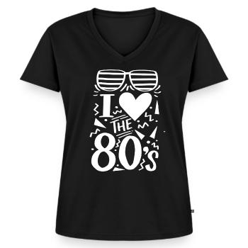 80er Jahre Party - Frauen Premium Bio T-Shirt mit V-Ausschnitt - Schwarz - Vorne - AI Model Female 172 light (172cm)