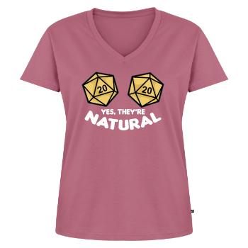 YES THEY’RE NATURAL Fantasy RPG dés seins - T-shirt encolure en V Premium bio Femme - mauve - Devant - AI Model Female 172 dark (172cm)