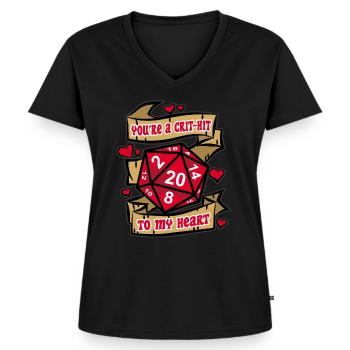 YOU’RE A CRIT HIT TO MY HEART Fantasy RPG Amour - T-shirt encolure en V Premium bio Femme - noir - Devant - AI Model Female 172 light (172cm)