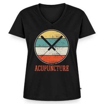 Acupuncture Vintage - T-shirt encolure en V Premium bio Femme - noir - Devant - AI Model Female 172 light (172cm)