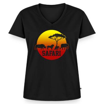 Safari - T-shirt encolure en V Premium bio Femme - noir - Devant - AI Model Female 172 light (172cm)
