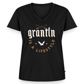 Grantln is a lifestyle 12 - Frauen Premium Bio T-Shirt mit V-Ausschnitt - Schwarz - Vorne - AI Model Female 172 light (172cm)