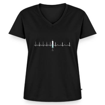 Lustiges EKG Herzschlag Spritze Anästhesie Arzt - Frauen Premium Bio T-Shirt mit V-Ausschnitt - Schwarz - Vorne - AI Model Female 172 light (172cm)