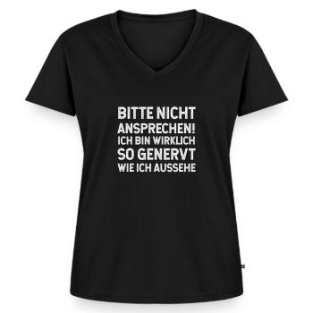 arbeit, sprüche, geschenk,Büro Chef arbeiten - Frauen Premium Bio T-Shirt mit V-Ausschnitt - Schwarz - Vorne - AI Model Female 172 light (172cm)
