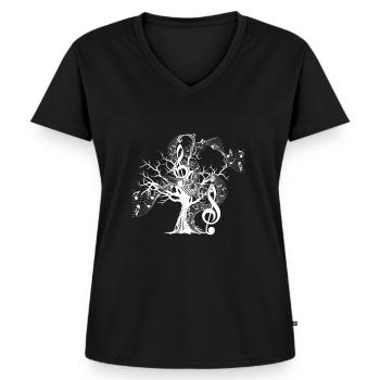 Clef cadeau arbre clé de sol musique - T-shirt encolure en V Premium bio Femme - noir - Devant - AI Model Female 172 light (172cm)