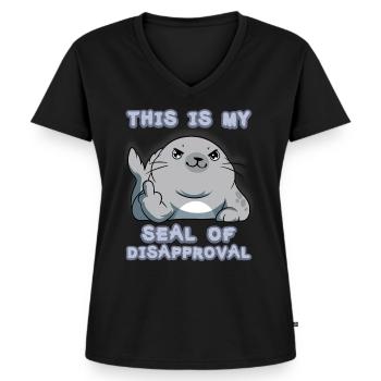 Lustiges Seelöwen und Robben Design Seehunde - Frauen Premium Bio T-Shirt mit V-Ausschnitt - Schwarz - Vorne - AI Model Female 172 light (172cm)
