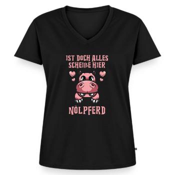 Ist doch alles scheiße hier Nölpferd - Frauen Premium Bio T-Shirt mit V-Ausschnitt - Schwarz - Vorne - AI Model Female 172 light (172cm)