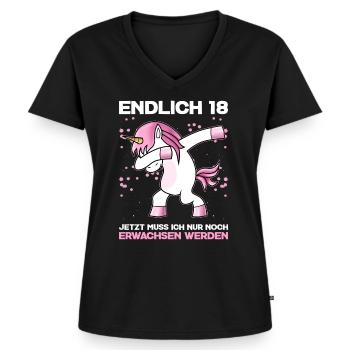 Endlich 18 Jetzt Muss Ich Nur Noch Erwachsen - Frauen Premium Bio T-Shirt mit V-Ausschnitt - Schwarz - Vorne - AI Model Female 172 light (172cm)