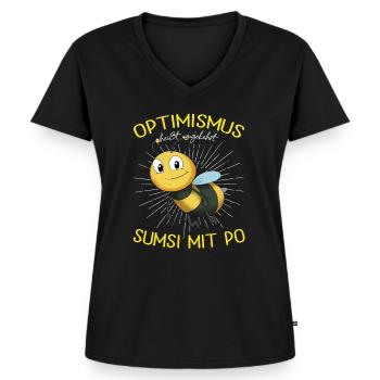 Sumsi Mit Po Optimismus Rückwärts lustiges Spruch - Frauen Premium Bio T-Shirt mit V-Ausschnitt - Schwarz - Vorne - AI Model Female 172 light (172cm)