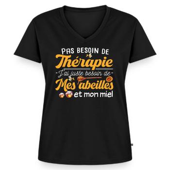 Abeille abeilles. Apiculture apiculteur. T-shirt - T-shirt encolure en V Premium bio Femme - noir - Devant - AI Model Female 172 light (172cm)