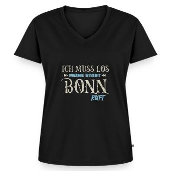 Ich muss Los Bonn ruft - Frauen Premium Bio T-Shirt mit V-Ausschnitt - Schwarz - Vorne - AI Model Female 172 light (172cm)