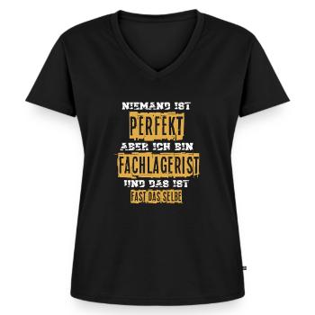 Fachlagerist Lager - Frauen Premium Bio T-Shirt mit V-Ausschnitt - Schwarz - Vorne - AI Model Female 172 light (172cm)