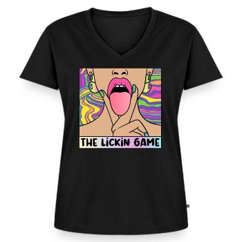 ART POP-ART ÉROTIQUE SEXY COMIC GIRL LÉCHAGE - T-shirt encolure en V Premium bio Femme - noir - Devant - AI Model Female 172 light (172cm)