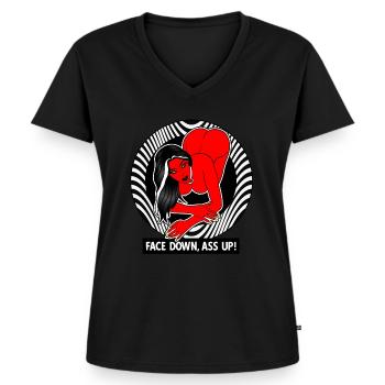 EROTIC SEXY GIRL ASS UP FACE DOWN - Frauen Premium Bio T-Shirt mit V-Ausschnitt - Schwarz - Vorne - AI Model Female 172 light (172cm)