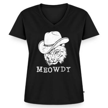 Meowdy Western Country Music Cowboy - Frauen Premium Bio T-Shirt mit V-Ausschnitt - Schwarz - Vorne - AI Model Female 172 light (172cm)