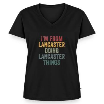 Lancaster things city - Women's Premium Organic V-neck T-shirt - black - Front - AI Model Female 172 light (172cm)