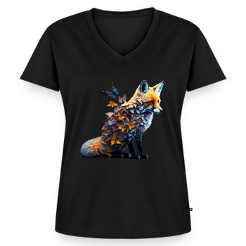 Fuchs Tierliebhaber Tierisch Tier Geschenkidee - Frauen Premium Bio T-Shirt mit V-Ausschnitt - Schwarz - Vorne - AI Model Female 172 light (172cm)