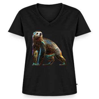 Faultier Polygon Faultierliebhaber Tier Geschenk - Frauen Premium Bio T-Shirt mit V-Ausschnitt - Schwarz - Vorne - AI Model Female 172 light (172cm)