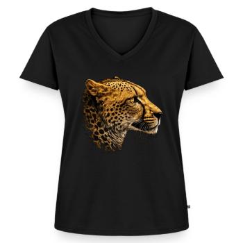 Leopard Tiermotiv Geschenk Mann Tierisch Zoo - Frauen Premium Bio T-Shirt mit V-Ausschnitt - Schwarz - Vorne - AI Model Female 172 light (172cm)