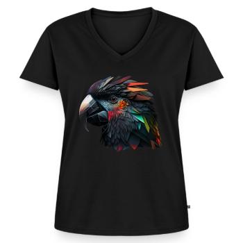 Papagei Vogel Bunt Vogelmotiv Geschenk Tier - Frauen Premium Bio T-Shirt mit V-Ausschnitt - Schwarz - Vorne - AI Model Female 172 light (172cm)