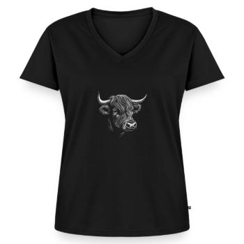 Hochlandrind Hochland Rind Highland Cattle Kuh - Frauen Premium Bio T-Shirt mit V-Ausschnitt - Schwarz - Vorne - AI Model Female 172 light (172cm)