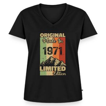 1971 Original - Made in 1971 - Limited Edition - Frauen Premium Bio T-Shirt mit V-Ausschnitt - Schwarz - Vorne - AI Model Female 172 light (172cm)