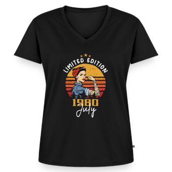Juli 1980 - Verjaardag in juli 1980 Cadeau - Vrouwen Premium Bio T-shirt met V-hals - zwart - Voor - AI Model Female 172 light (172cm)