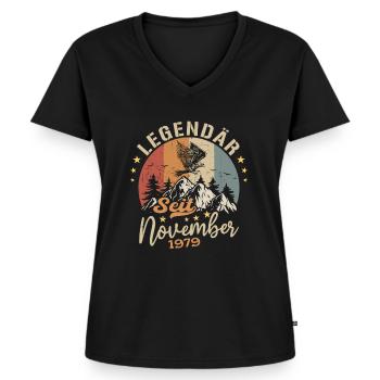 Legendär Seit November 1979 - 1979 - Frauen Premium Bio T-Shirt mit V-Ausschnitt - Schwarz - Vorne - AI Model Female 172 light (172cm)