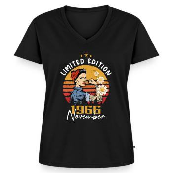 Novembre Vintage 1966 Né Anniversaire Femmes - T-shirt encolure en V Premium bio Femme - noir - Devant - AI Model Female 172 light (172cm)
