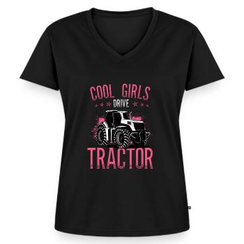 Cool girls drive tractor farmer - Women's Premium Organic V-neck T-shirt - black - Front - AI Model Female 172 light (172cm)
