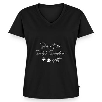 Deutsch Drahthaar - Frauen Premium Bio T-Shirt mit V-Ausschnitt - Schwarz - Vorne - AI Model Female 172 light (172cm)