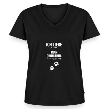 Ich liebe (es, wenn) mein Chihuahua... - Frauen Premium Bio T-Shirt mit V-Ausschnitt - Schwarz - Vorne - AI Model Female 172 light (172cm)