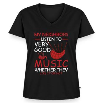 Bagpiper - My Neighbors listen to - Frauen Premium Bio T-Shirt mit V-Ausschnitt - Schwarz - Vorne - AI Model Female 172 light (172cm)
