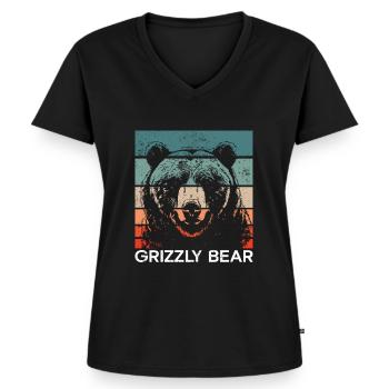 Grizzli Ours brun - T-shirt encolure en V Premium bio Femme - noir - Devant - AI Model Female 172 light (172cm)