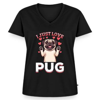 Cute Pug Dog Owner - Women's Premium Organic V-neck T-shirt - black - Front - AI Model Female 172 light (172cm)