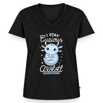 Axolotl Je reste curieux et je pose des questions à Axolotl - T-shirt encolure en V Premium bio Femme - noir - Devant - AI Model Female 172 light (172cm)