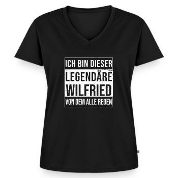 Ich bin dieser legendäre für Wilfried - Frauen Premium Bio T-Shirt mit V-Ausschnitt - Schwarz - Vorne - AI Model Female 172 light (172cm)