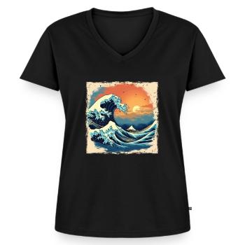 70er 80er Hawaiian Island Palm Beach - Great - Frauen Premium Bio T-Shirt mit V-Ausschnitt - Schwarz - Vorne - AI Model Female 172 light (172cm)