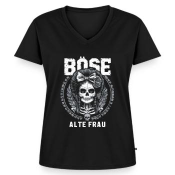 Motorrad Biker Lady Sarkasmus Böse alte Frau - Frauen Premium Bio T-Shirt mit V-Ausschnitt - Schwarz - Vorne - AI Model Female 172 light (172cm)