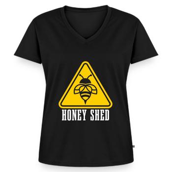 L’apiculture Honey Shed aime l’apiculteur Apiculteur - T-shirt encolure en V Premium bio Femme - noir - Devant - AI Model Female 172 light (172cm)